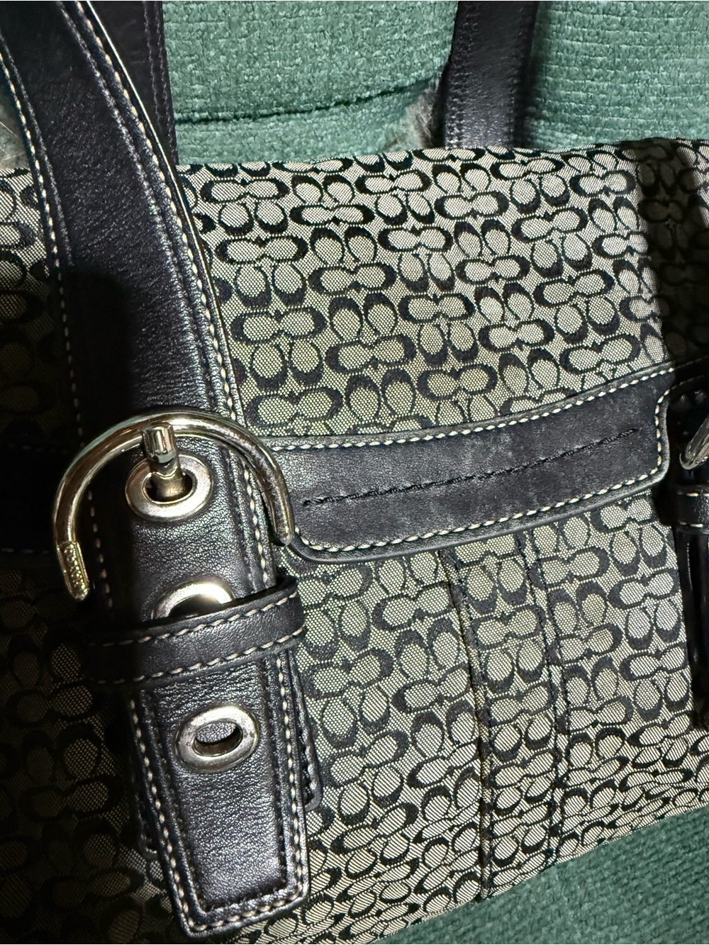 COACH Some Rehab Needed Vintage Soho Signature Jacquard Flap Satchel Black/Grey - Picture 16 of 16